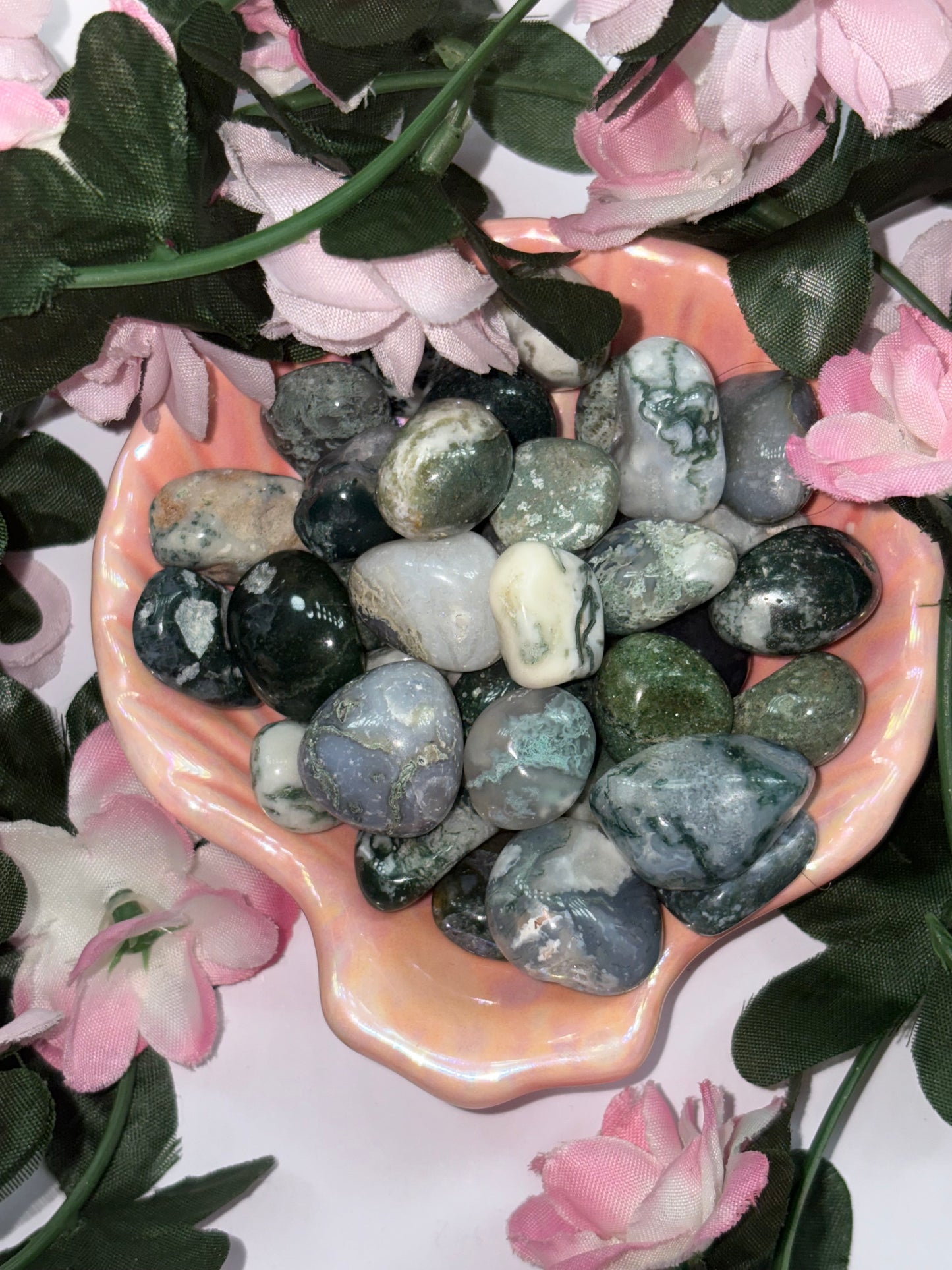 Moss Agate Tumbles Smaller
