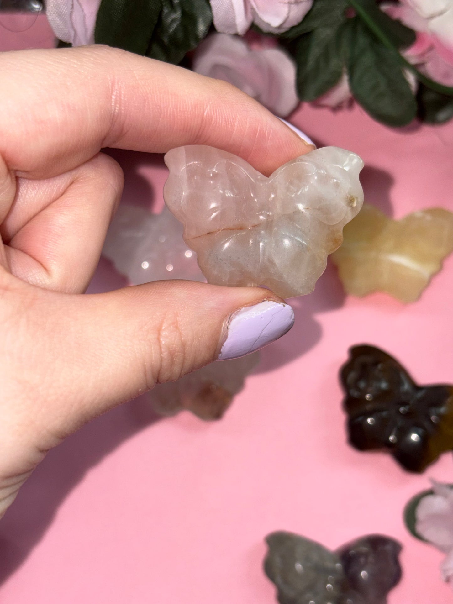 Fire Quartz Crystal Butterfly Carving