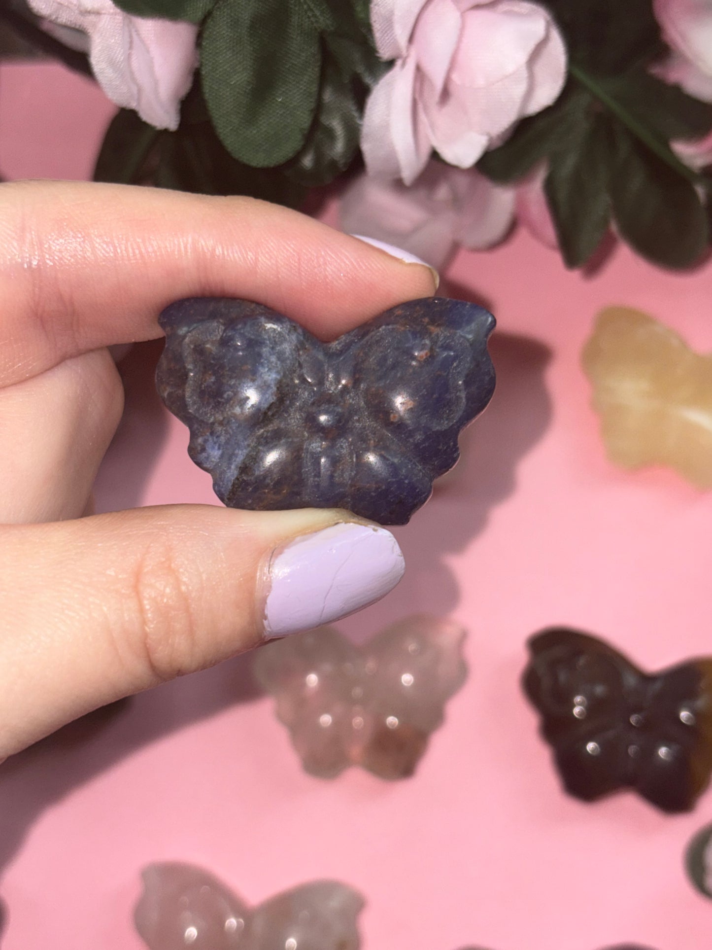 Sodalite Crystal Butterfly Carving