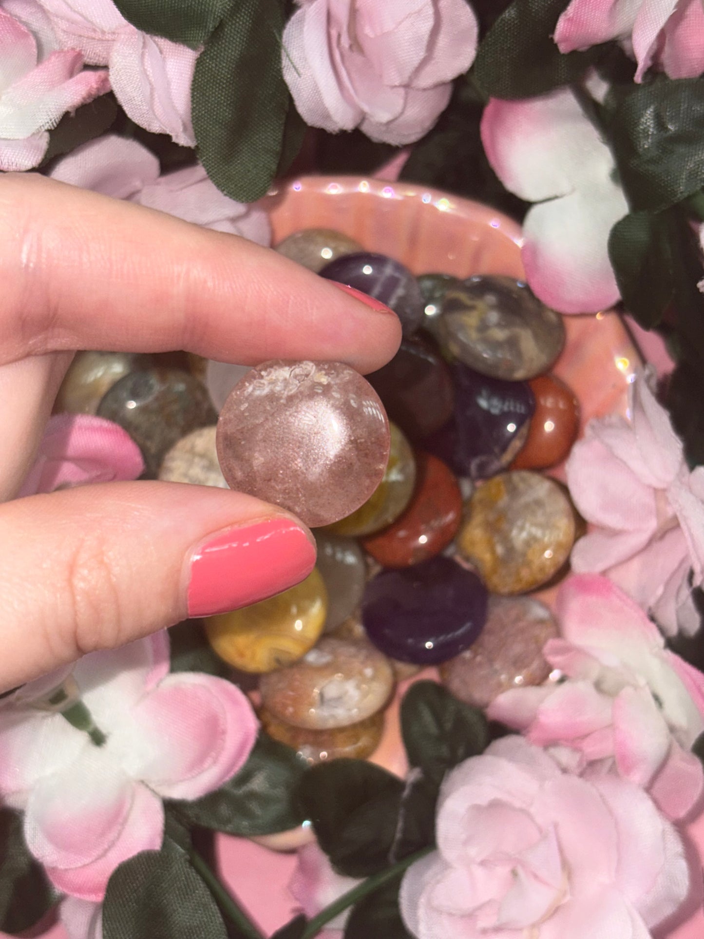 Strawberry Quartz Mini Palm Stone