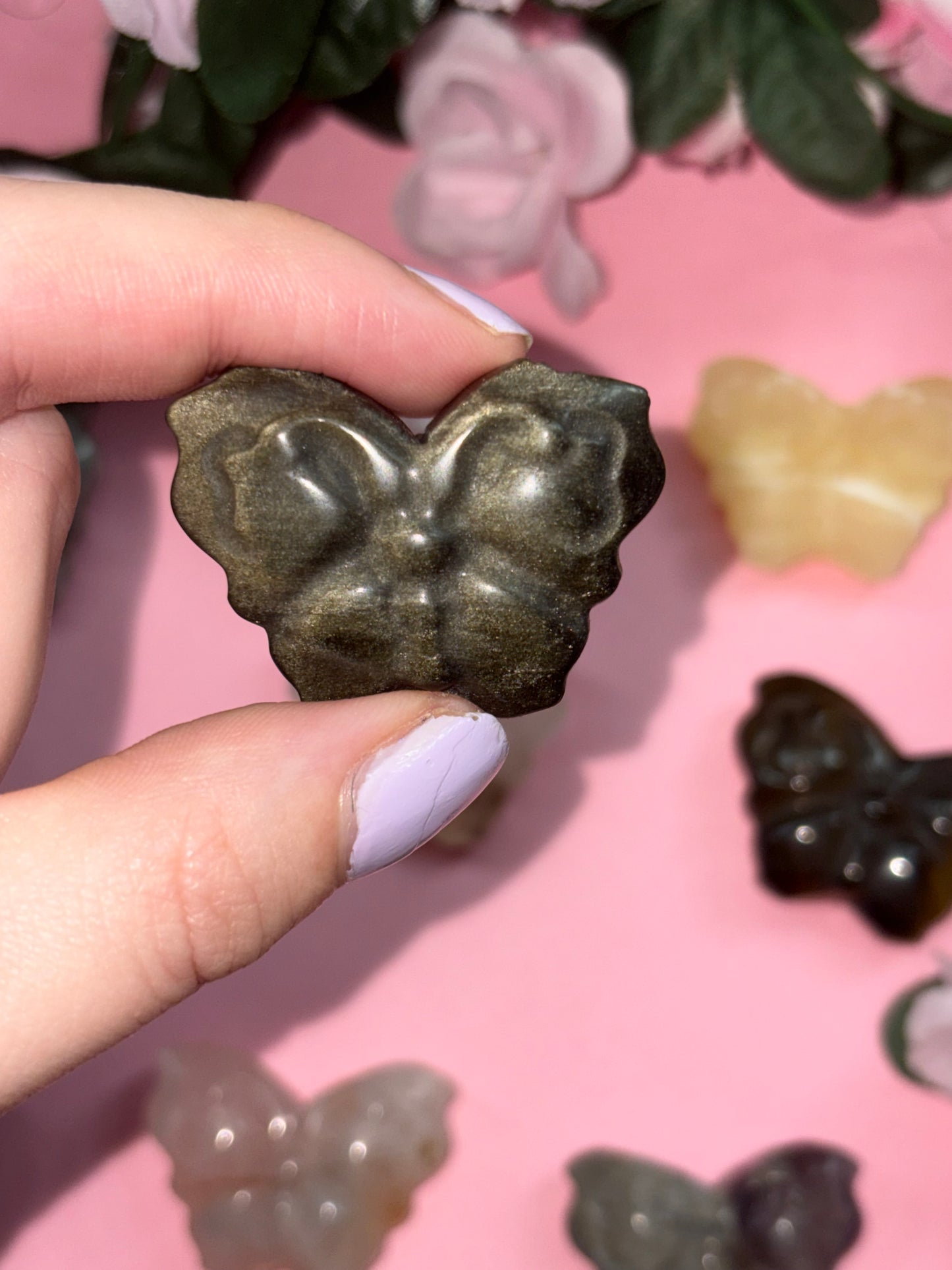 Gold Sheen Obsidian Crystal Butterfly Carving