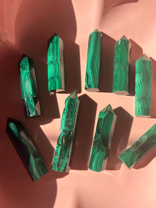Small Natural Malachite Tower – Polished Green Crystal Point