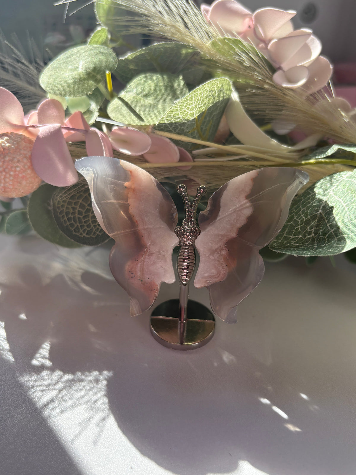 Flower Agate Butterfly On Stand