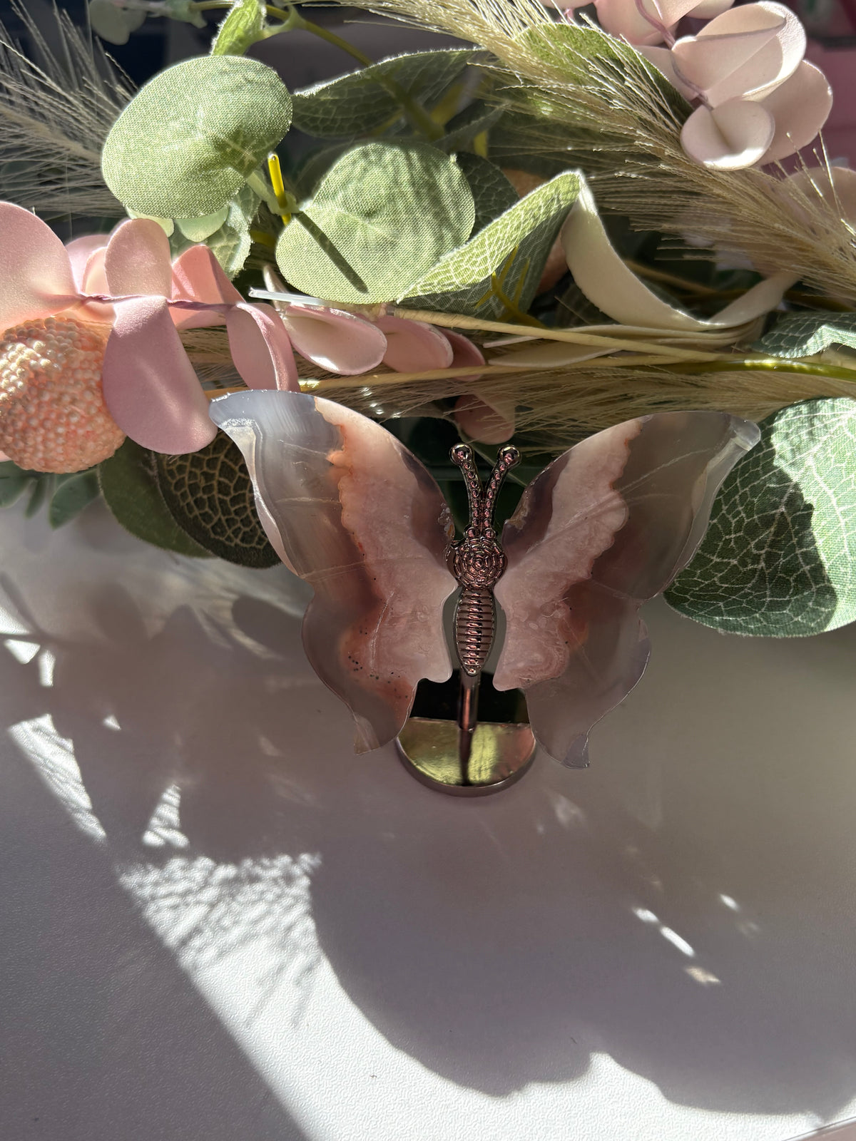 Flower Agate Butterfly On Stand