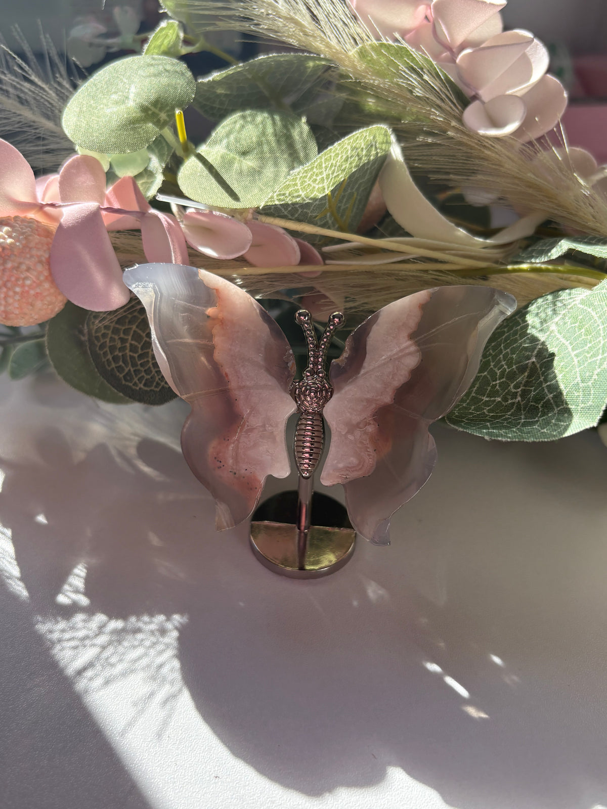 Flower Agate Butterfly On Stand