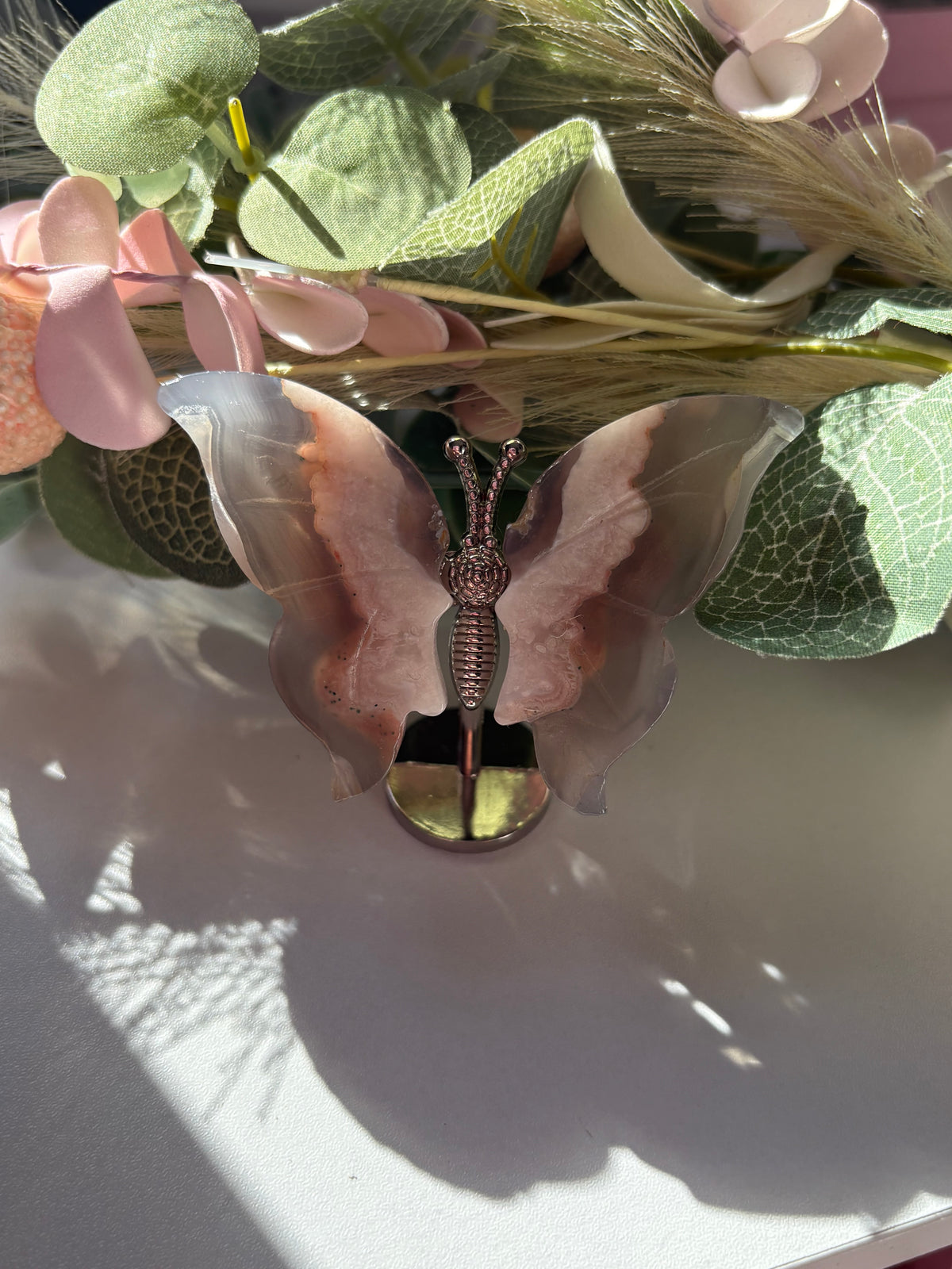 Flower Agate Butterfly On Stand