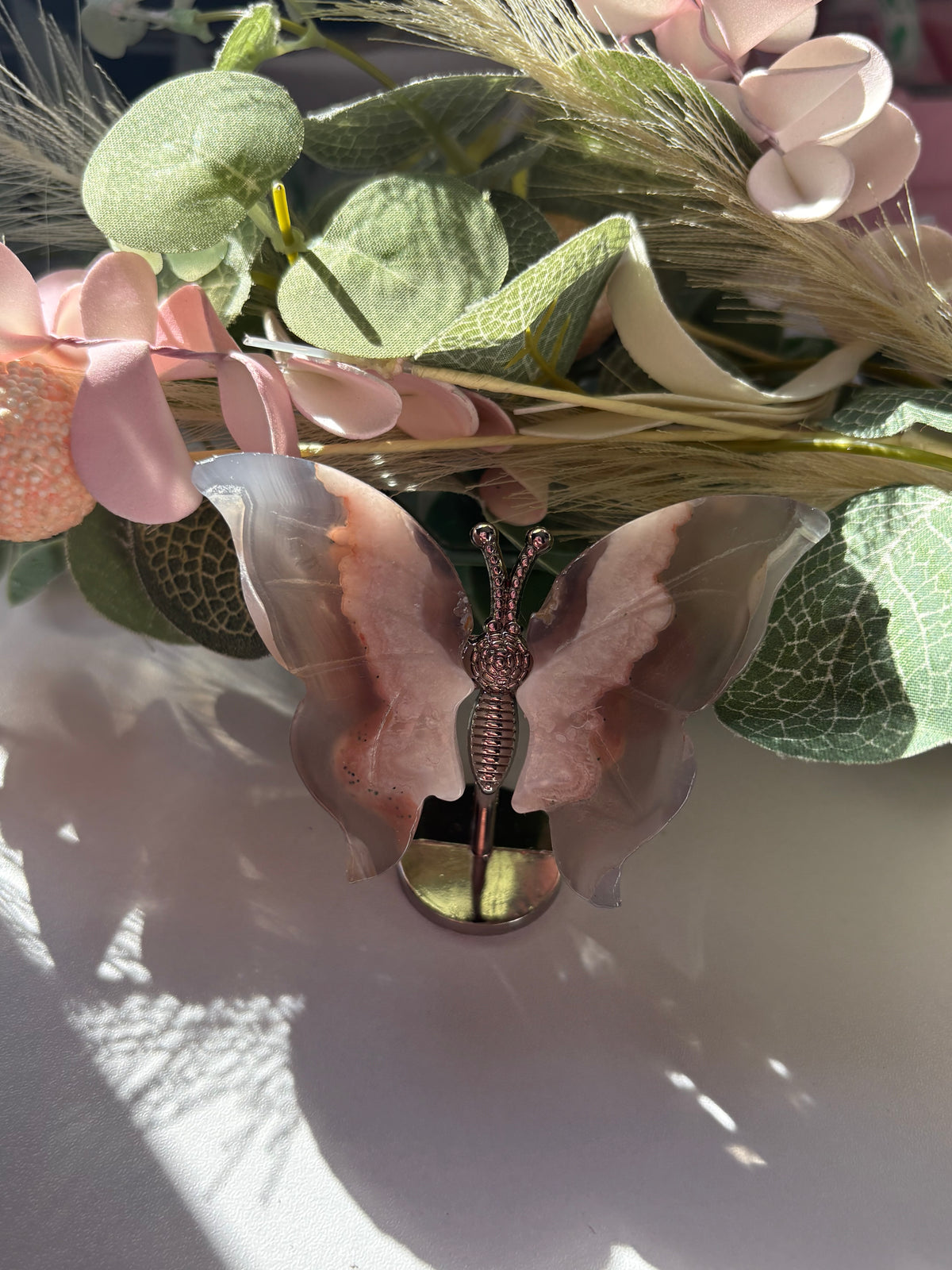 Flower Agate Butterfly On Stand