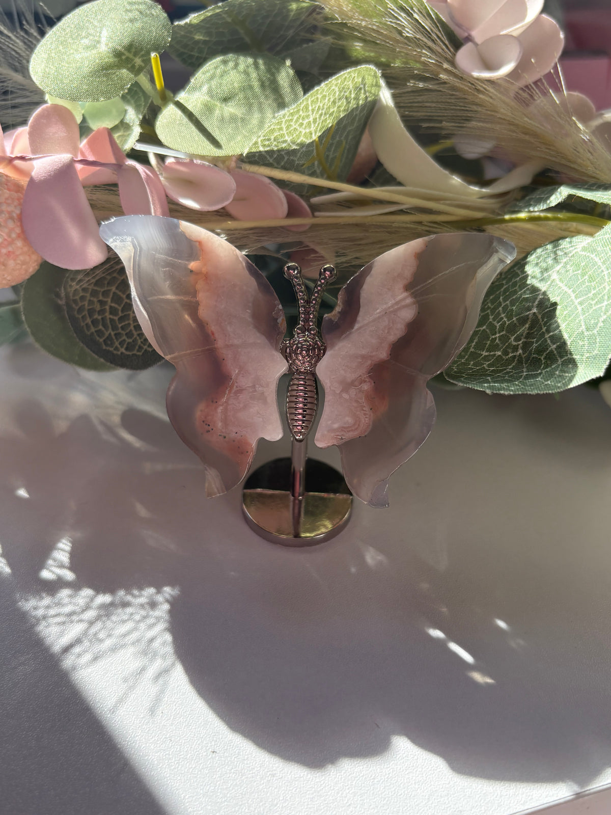 Flower Agate Butterfly On Stand