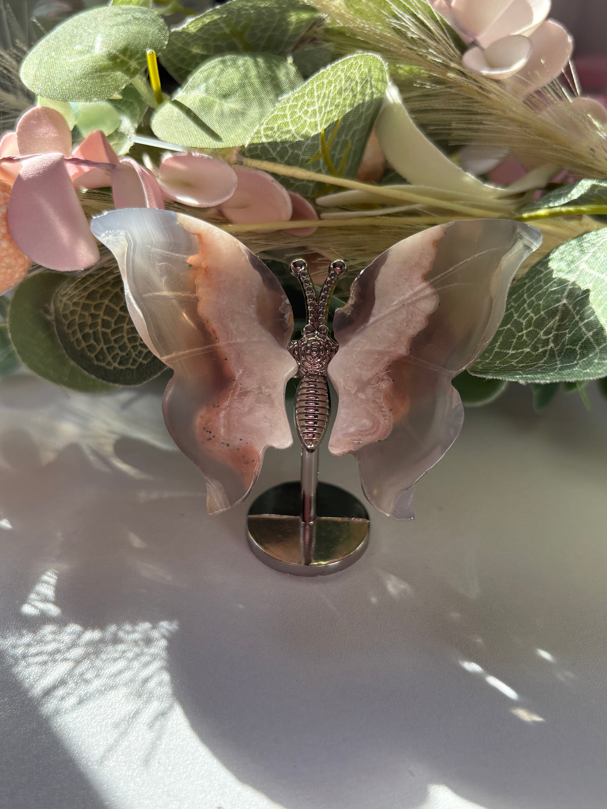 Flower Agate Butterfly On Stand