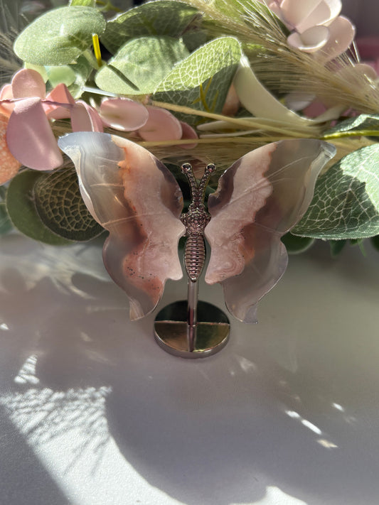 Flower Agate Butterfly On Stand