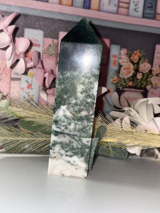 Moss Agate Tower Carving