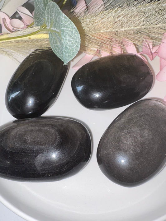AAA Grade Extra Large Silver Sheen Obsidian Palm Stone