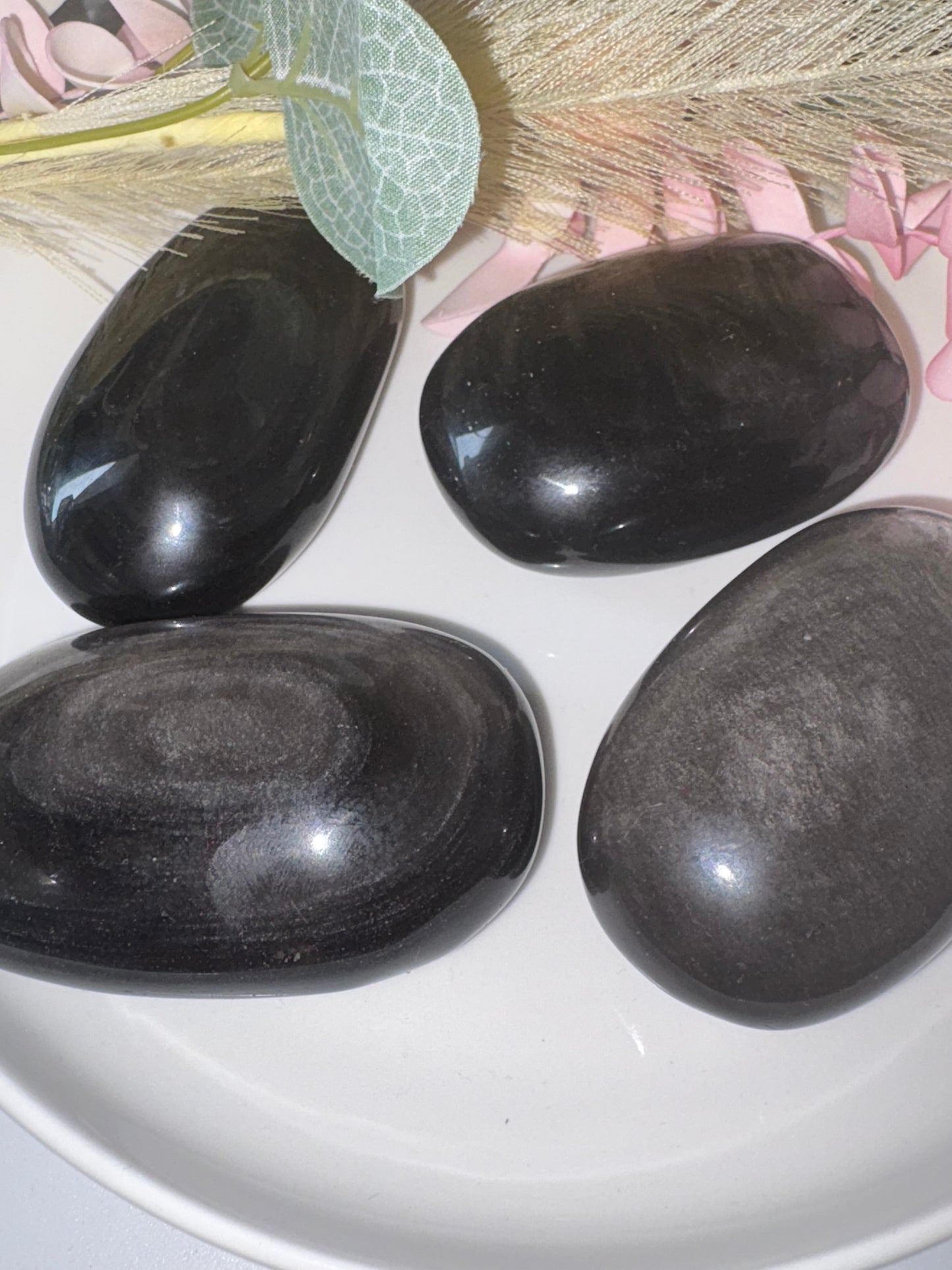 AAA Grade Extra Large Silver Sheen Obsidian Palm Stone