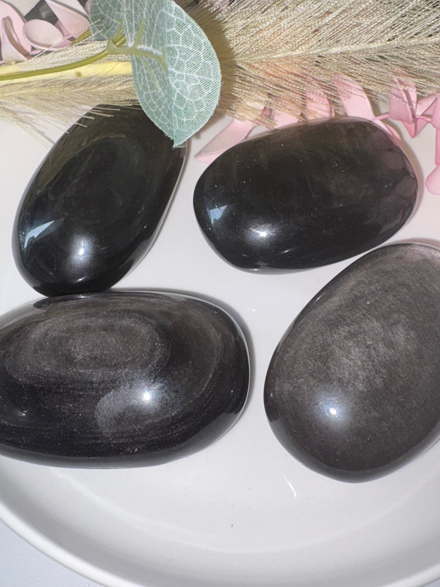 AAA Grade Extra Large Silver Sheen Obsidian Palm Stone