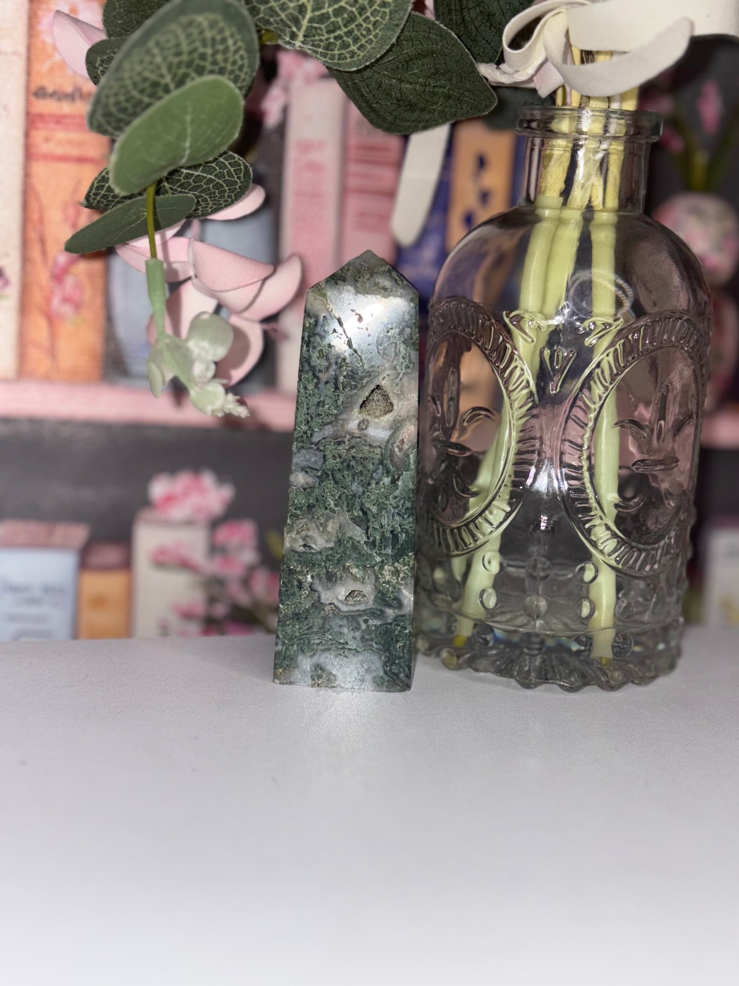 Moss Agate Tower Carving
