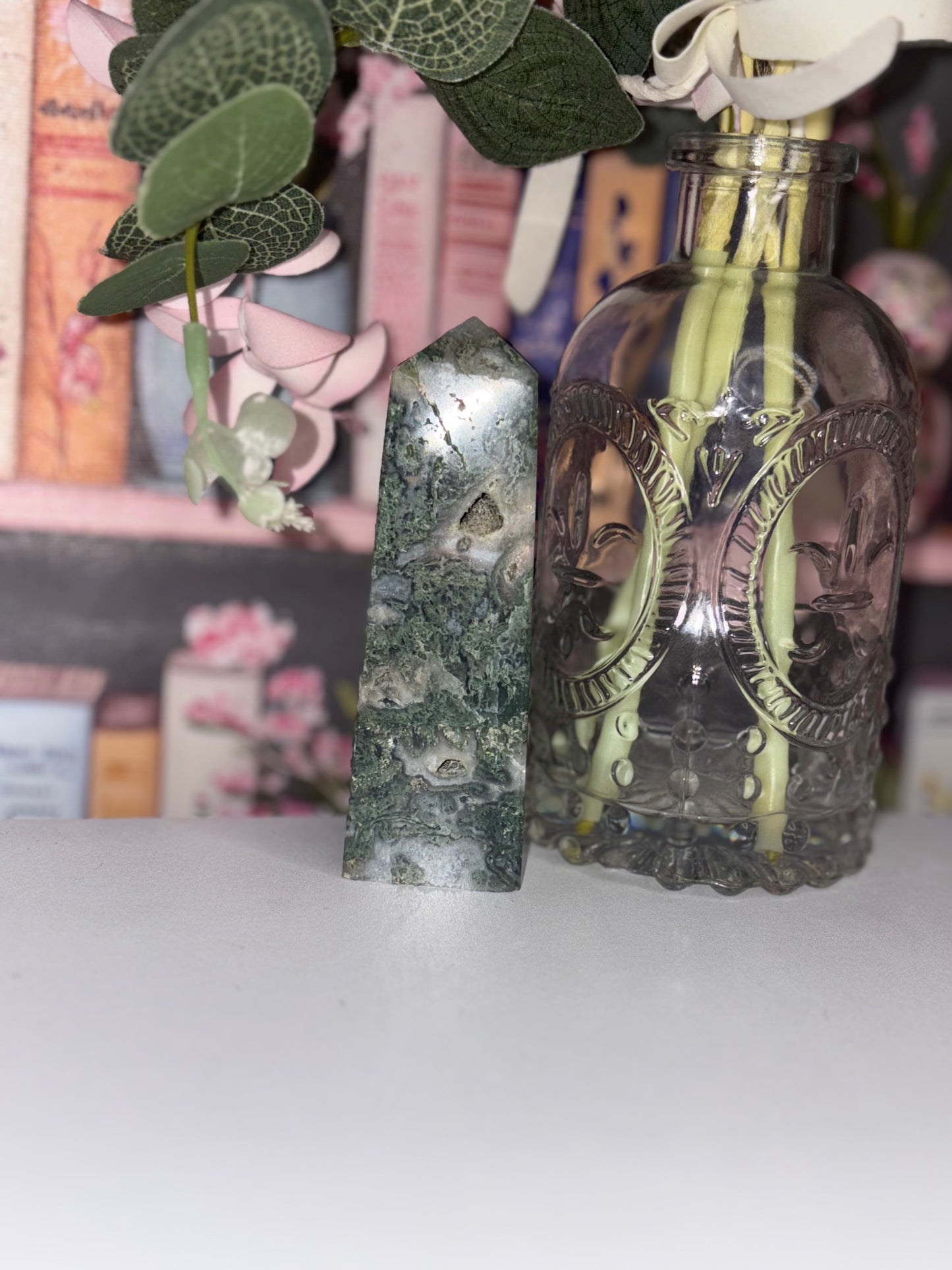 Moss Agate Tower Carving