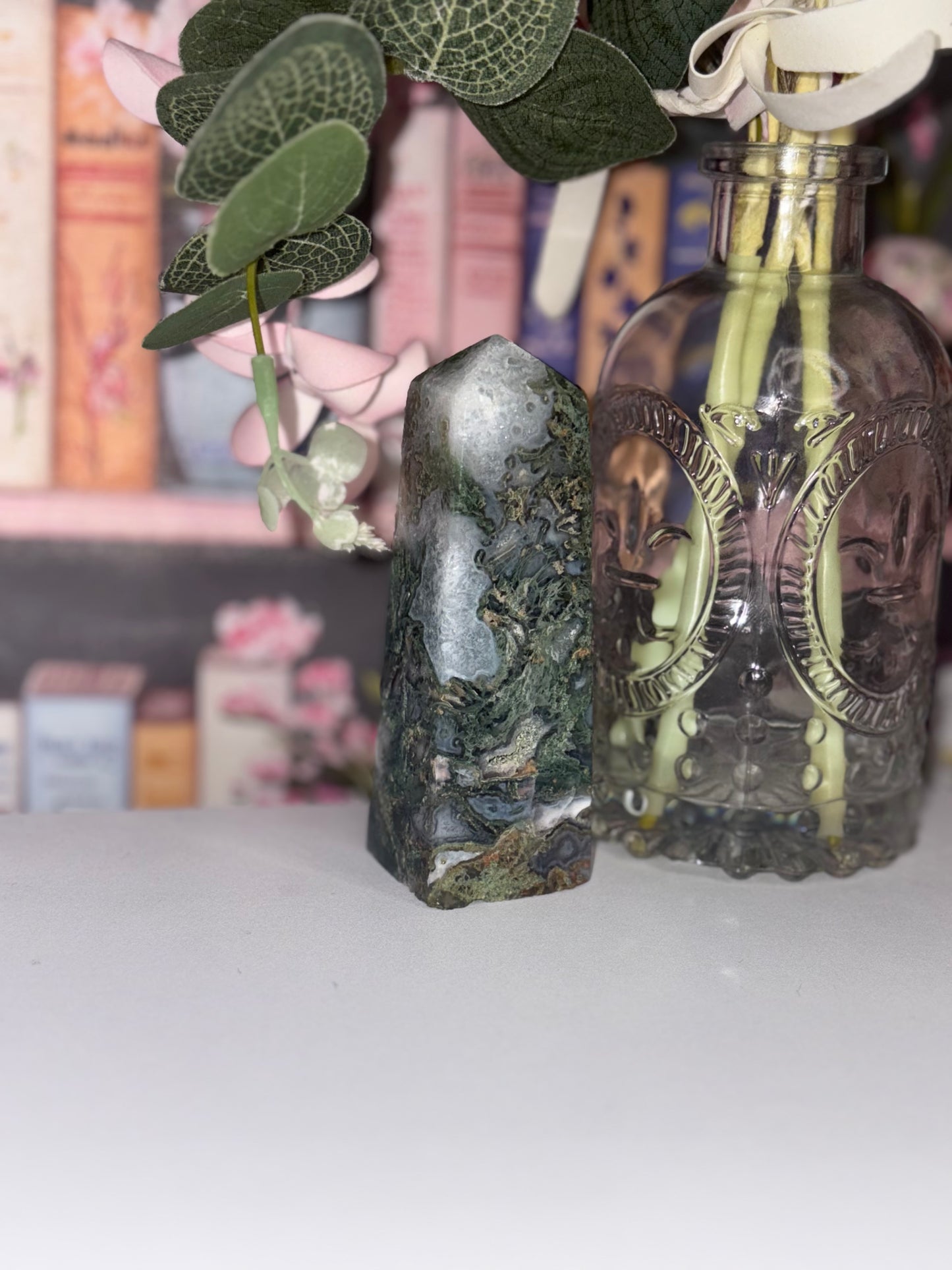 Moss Agate Tower Carving