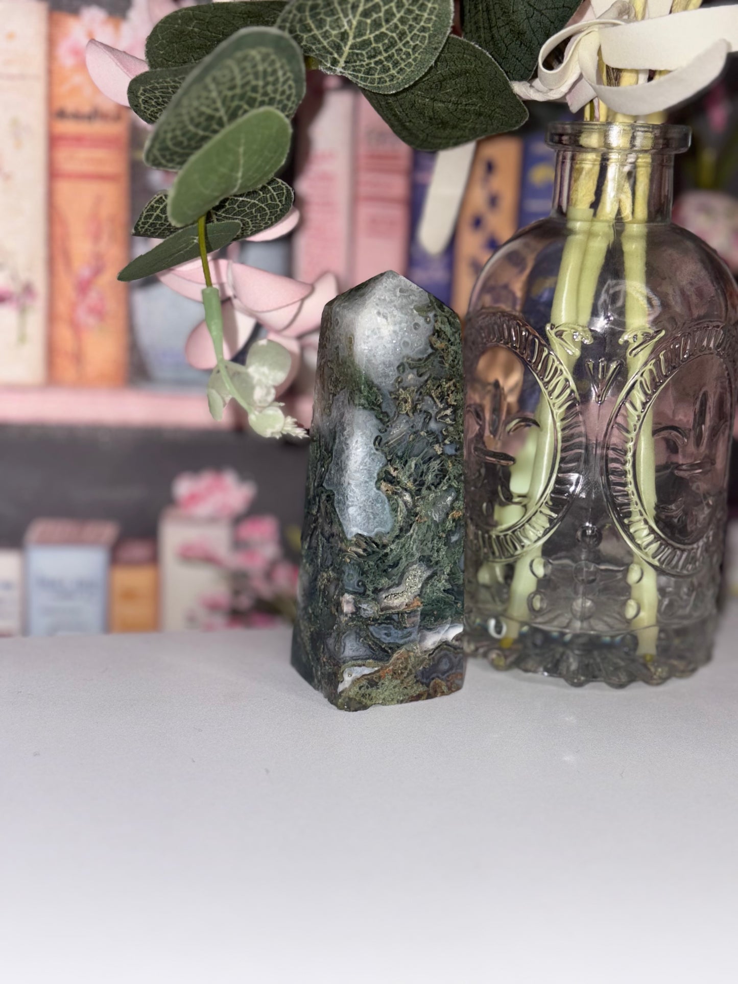 Moss Agate Tower Carving