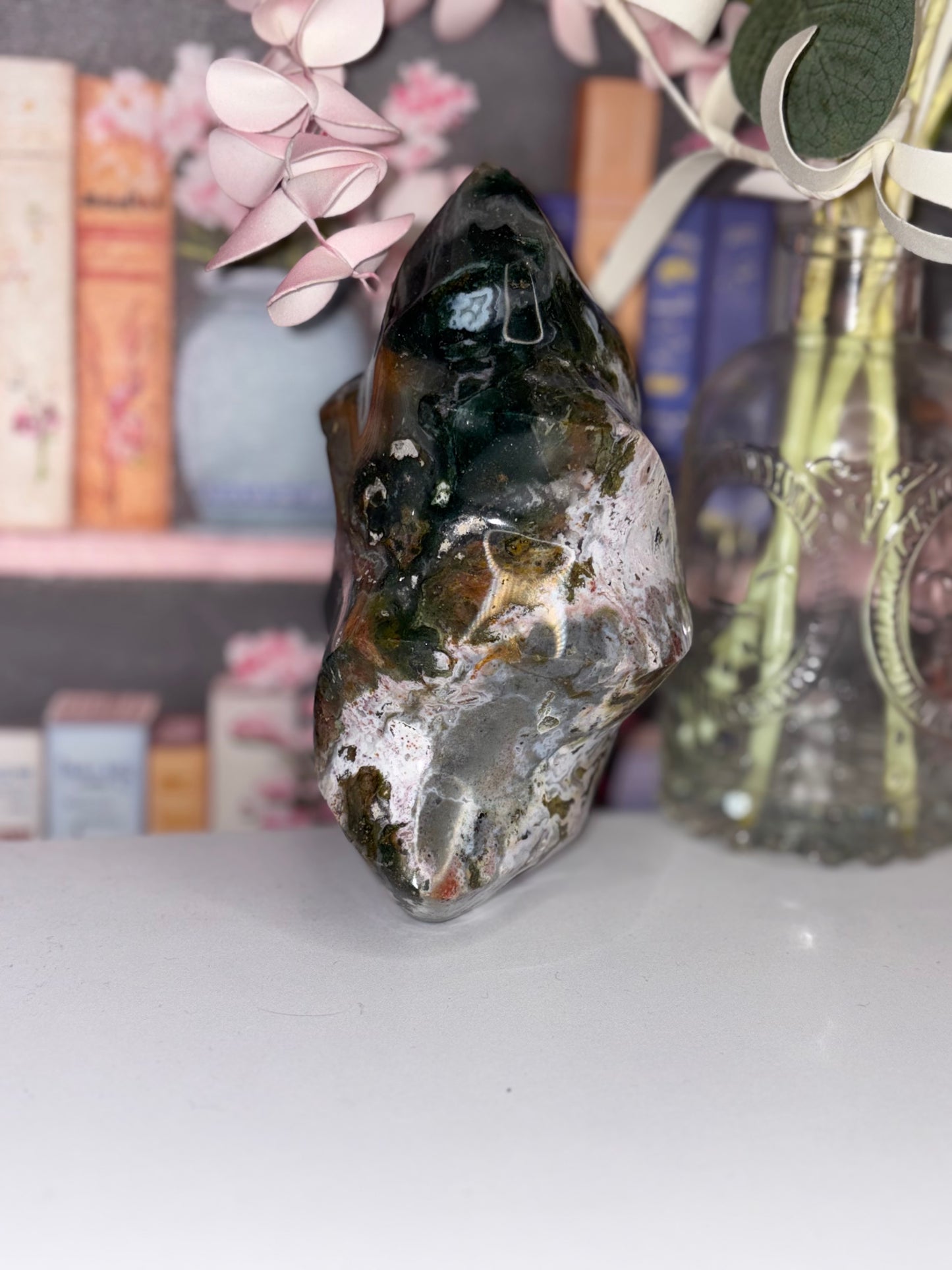 High Grade (Rare) Ocean Jasper Flame Carving