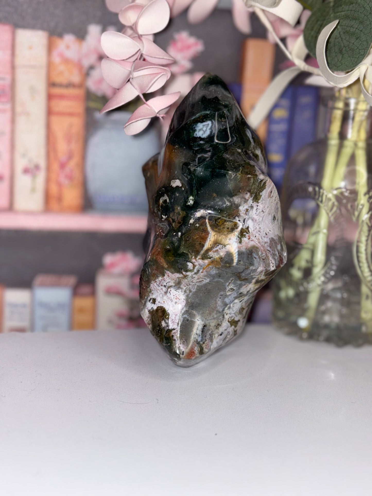 High Grade (Rare) Ocean Jasper Flame Carving