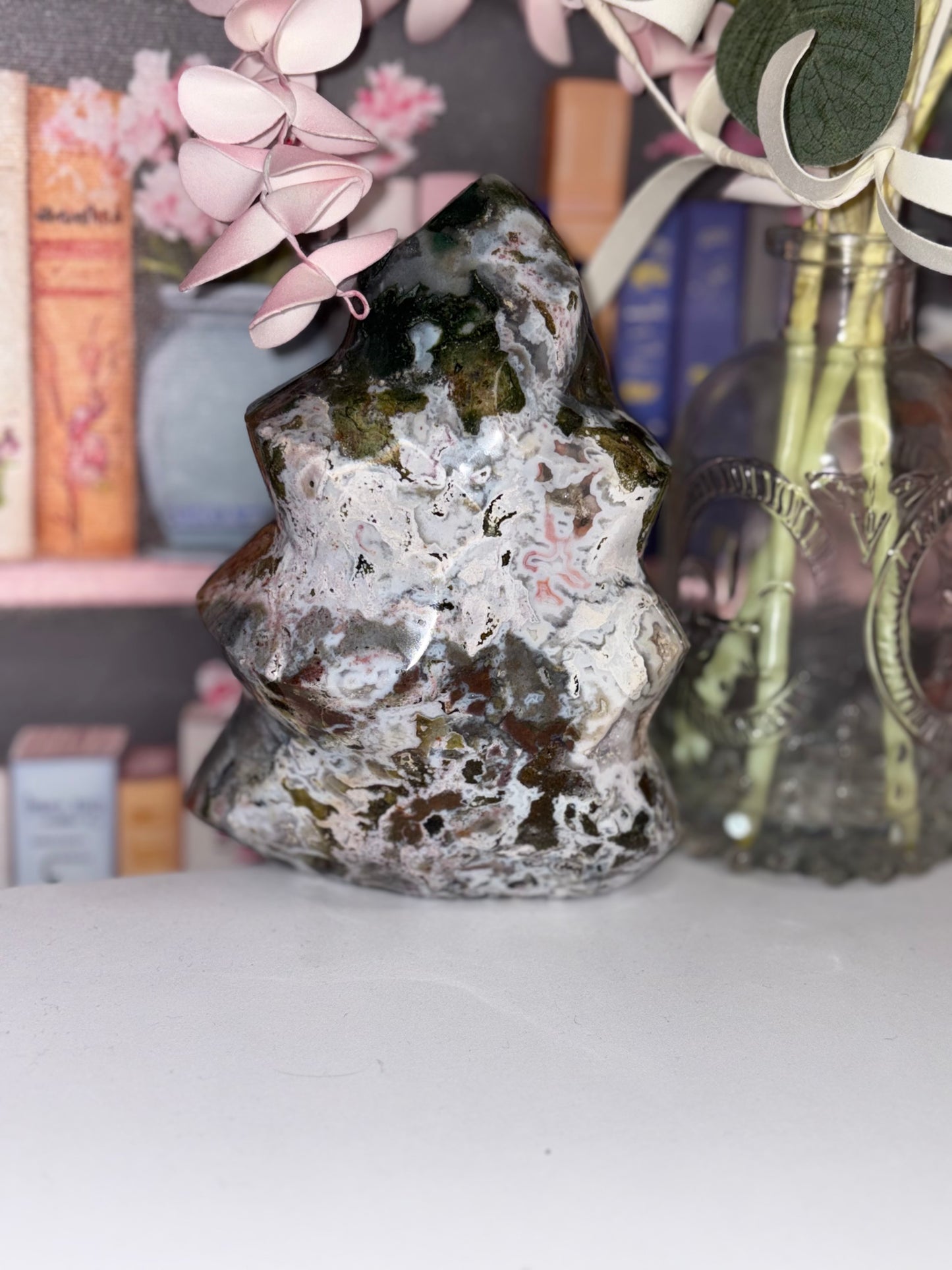 High Grade (Rare) Ocean Jasper Flame Carving