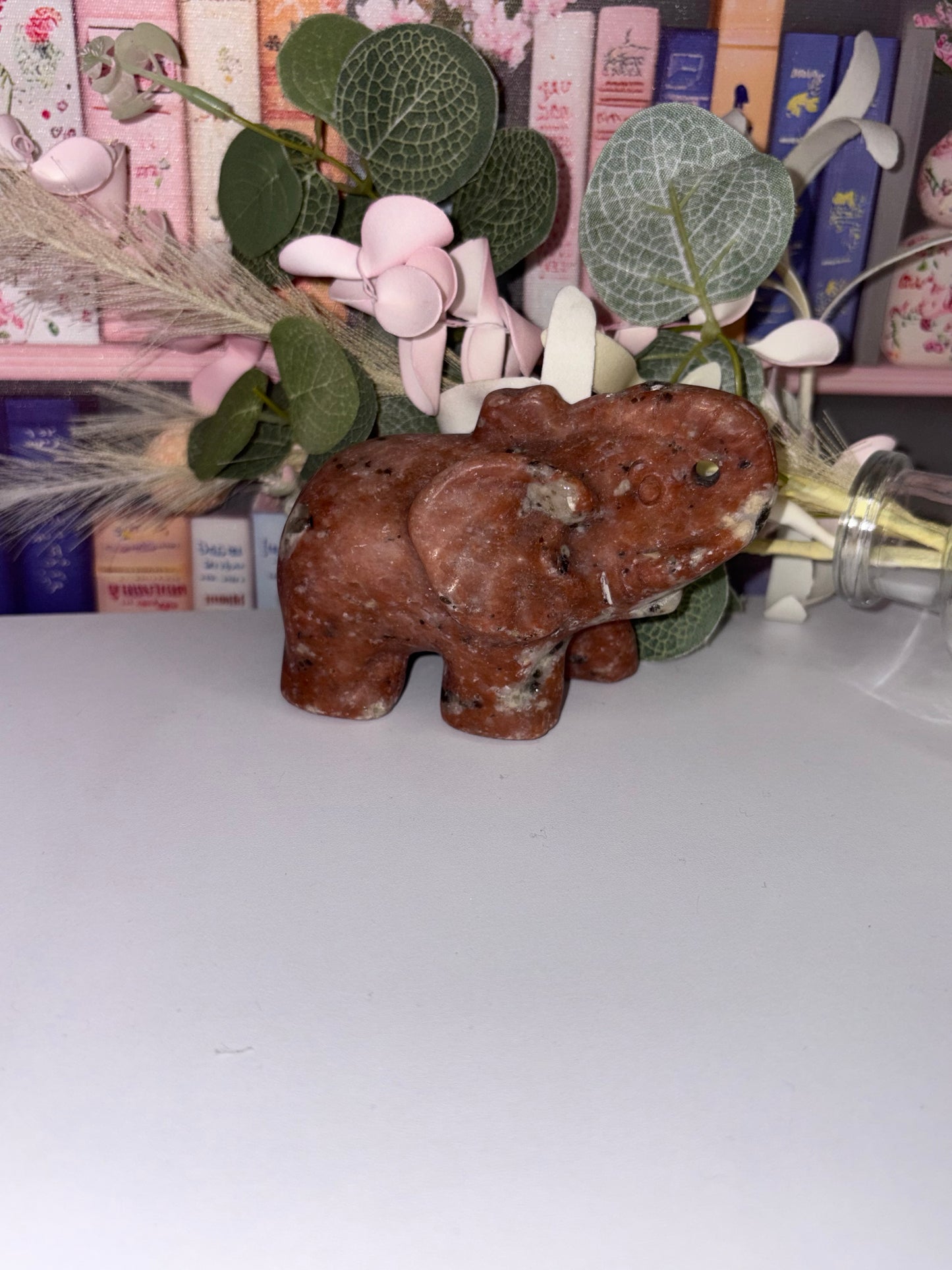 Red Calcite Elephant - Stunning Hand Carved Piece from Mexico