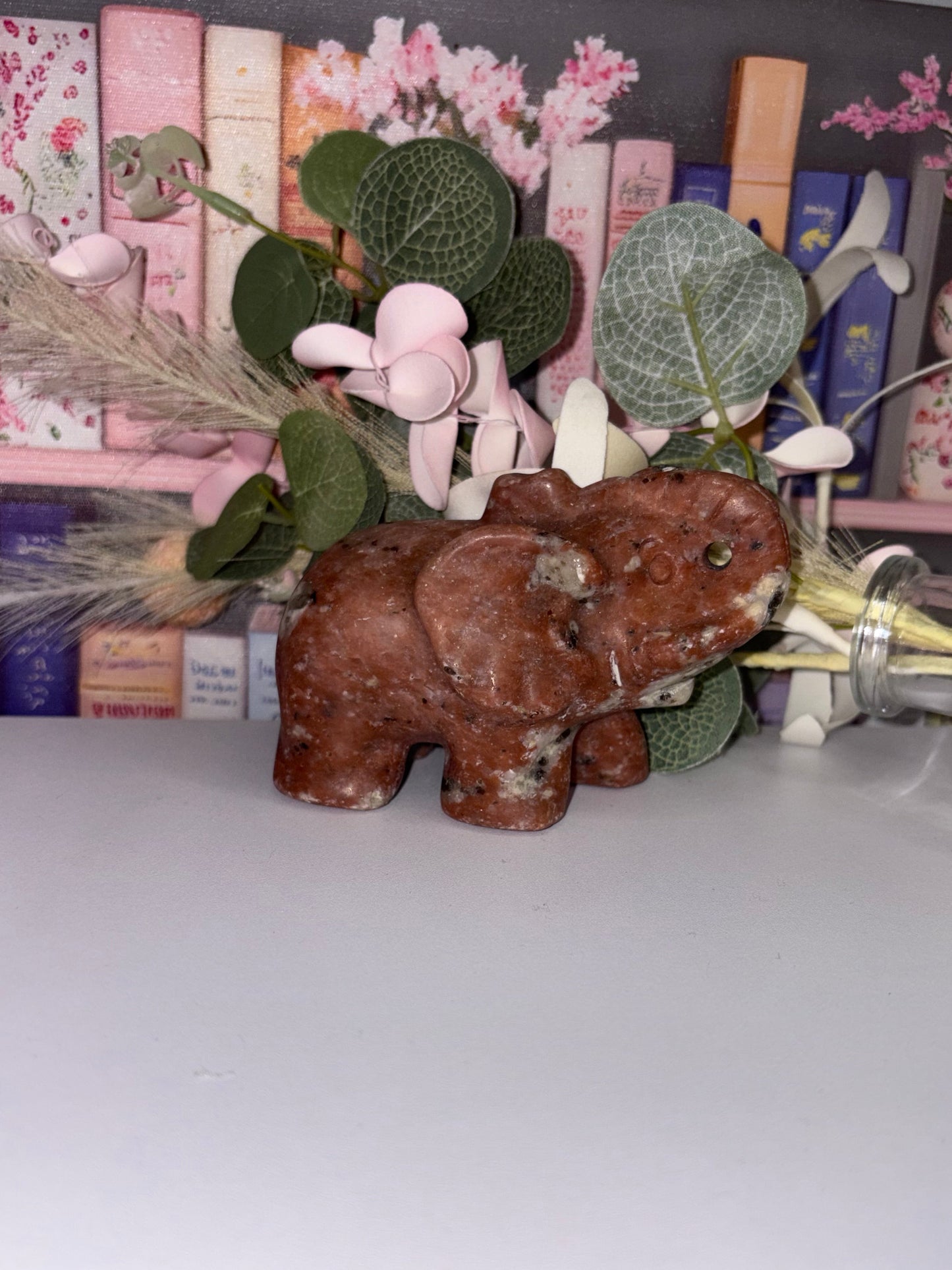 Red Calcite Elephant - Stunning Hand Carved Piece from Mexico