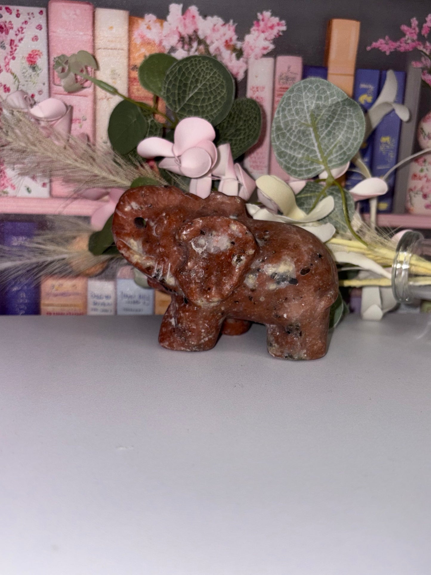 Red Calcite Elephant - Stunning Hand Carved Piece from Mexico