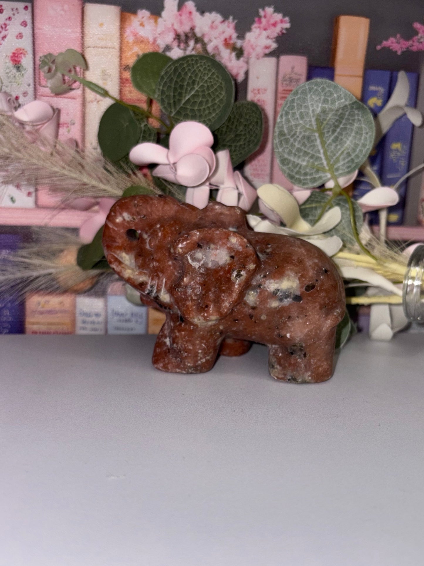 Red Calcite Elephant - Stunning Hand Carved Piece from Mexico