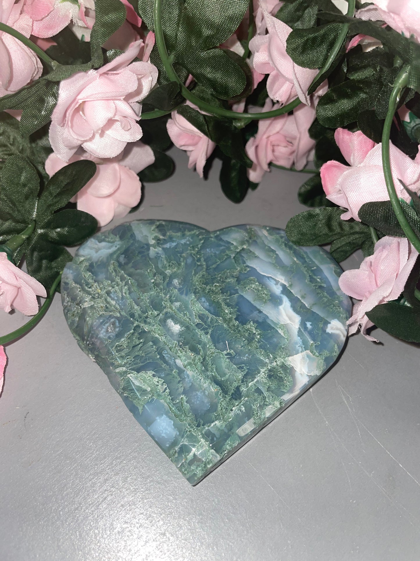 Moss Agate Heart Carving From India - Choose Your Carving