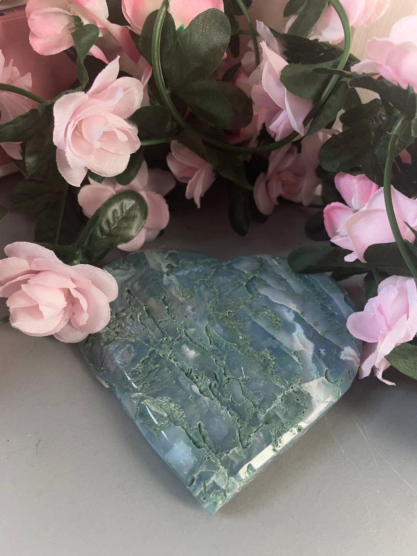 Moss Agate Heart Carving From India - Choose Your Carving