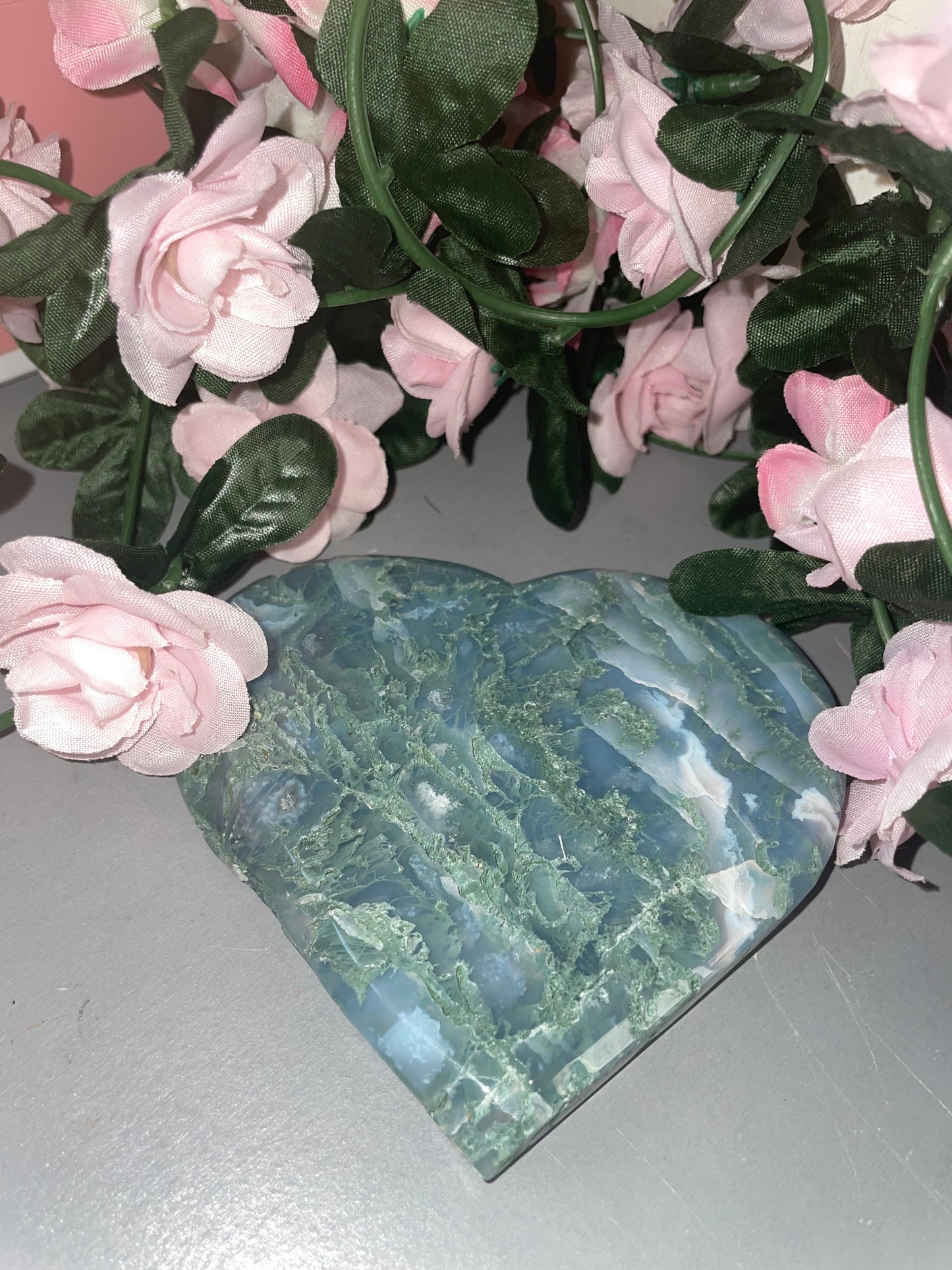 Moss Agate Heart Carving From India - Choose Your Carving