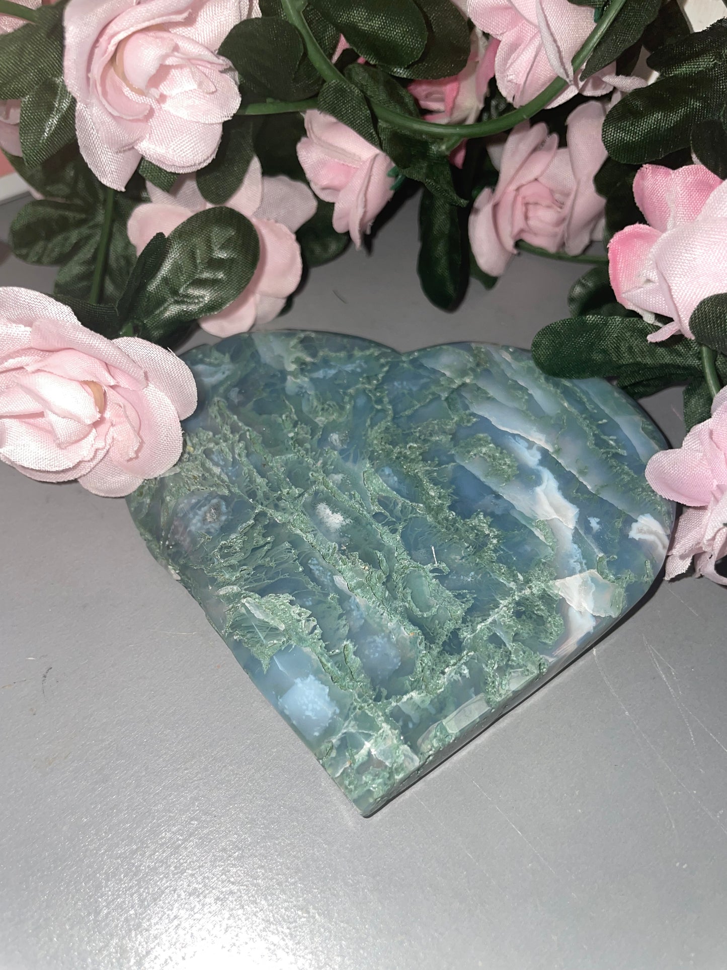 Moss Agate Heart Carving From India - Choose Your Carving