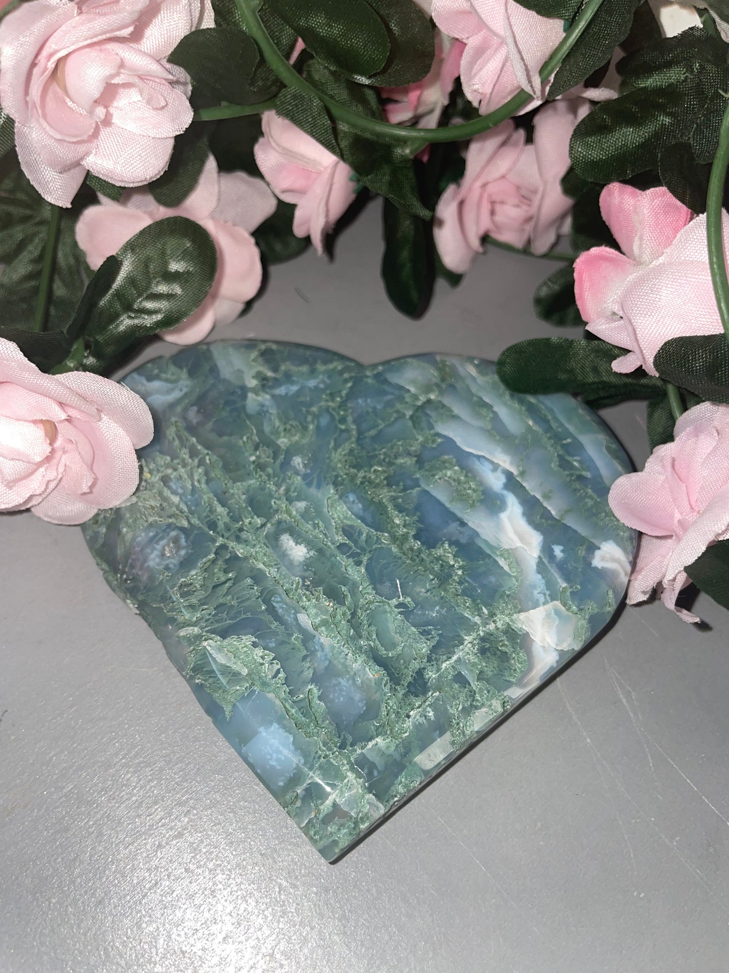 Moss Agate Heart Carving From India - Choose Your Carving