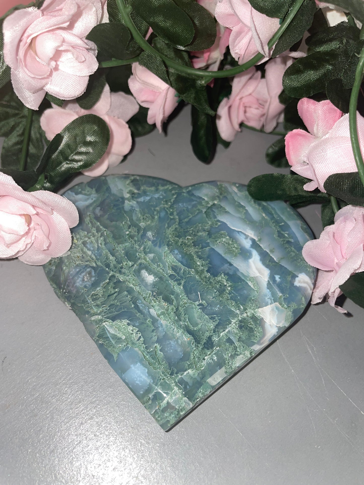 Moss Agate Heart Carving From India - Choose Your Carving
