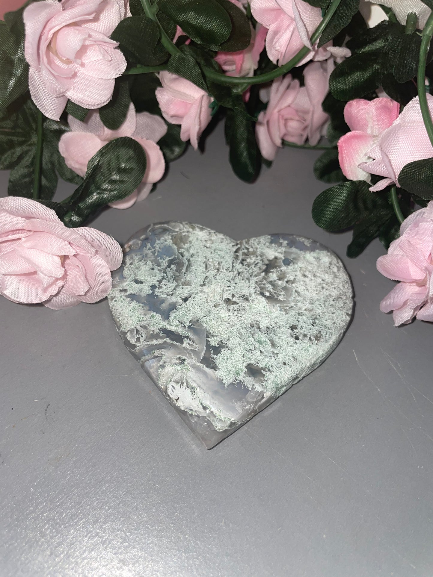 Moss Agate Heart Carving From India - Choose Your Carving