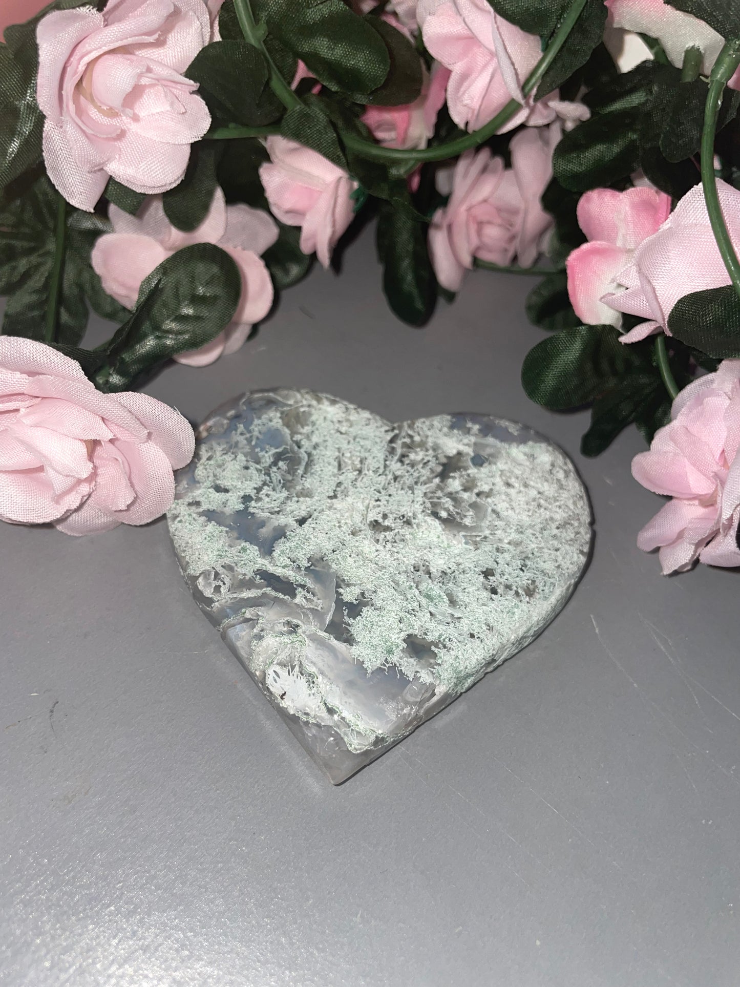 Moss Agate Heart Carving From India - Choose Your Carving