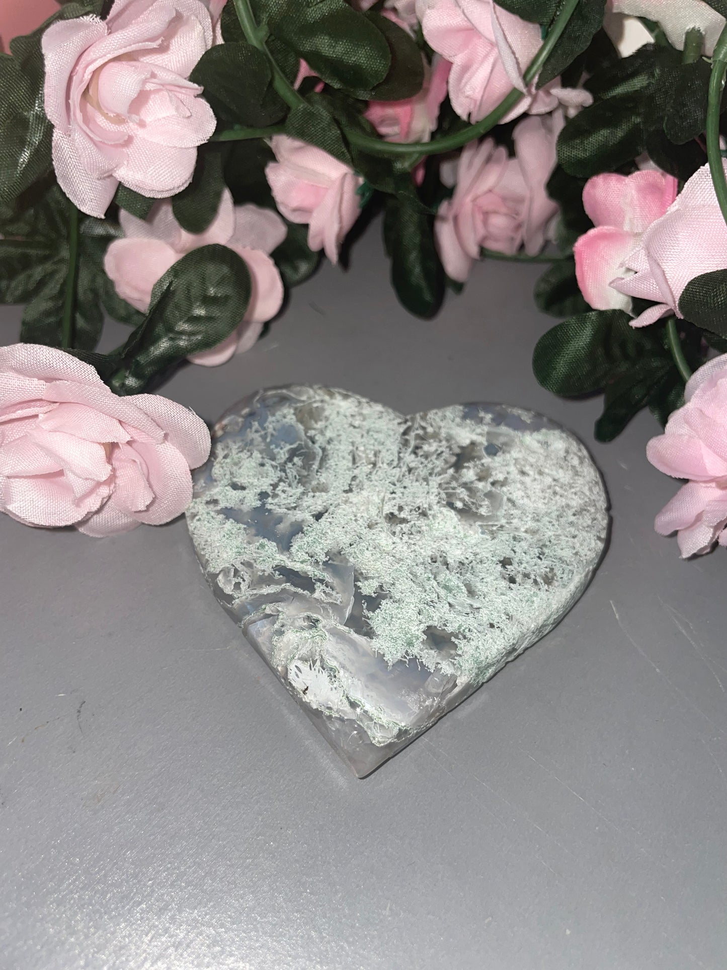 Moss Agate Heart Carving From India - Choose Your Carving