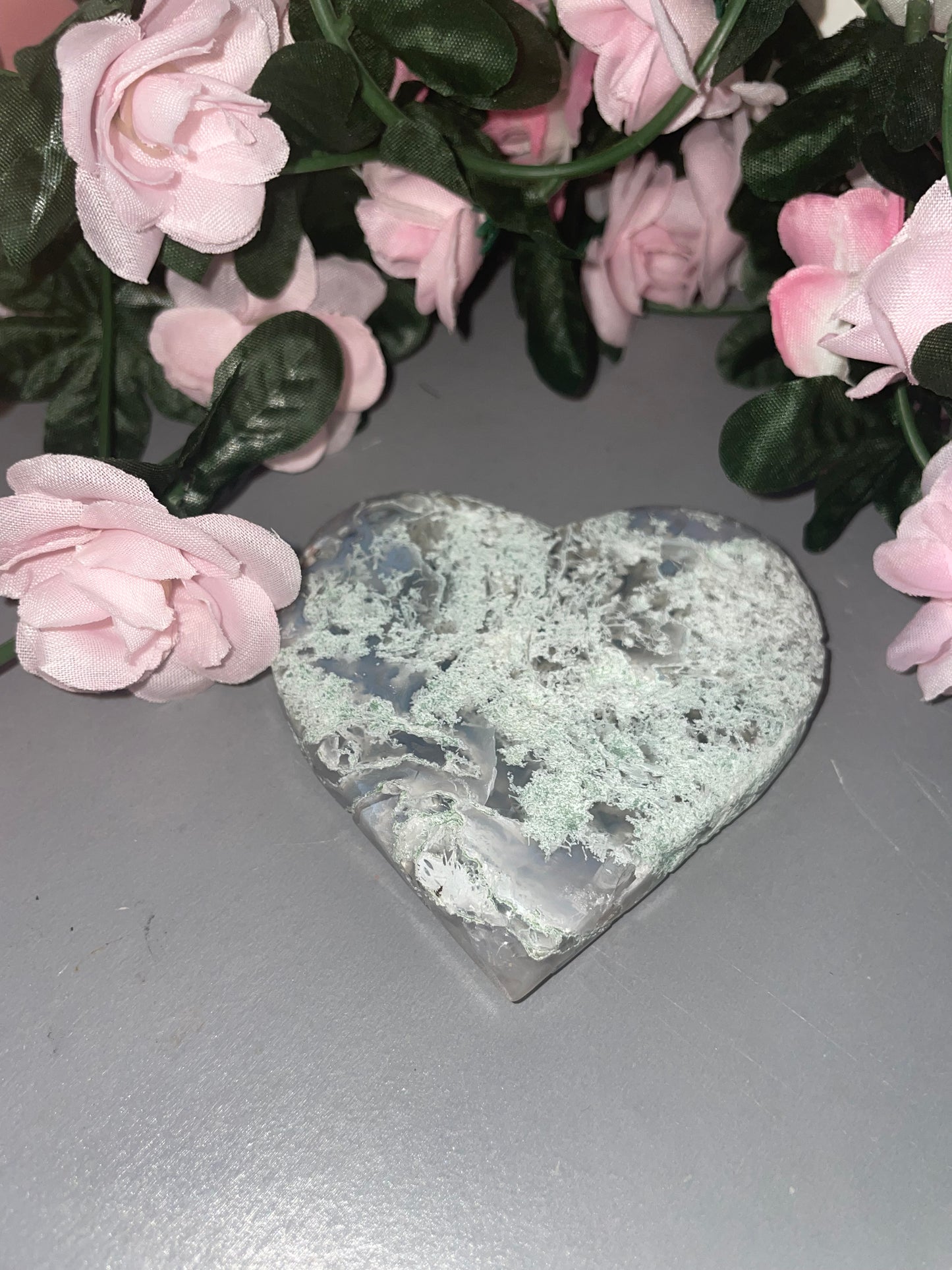 Moss Agate Heart Carving From India - Choose Your Carving