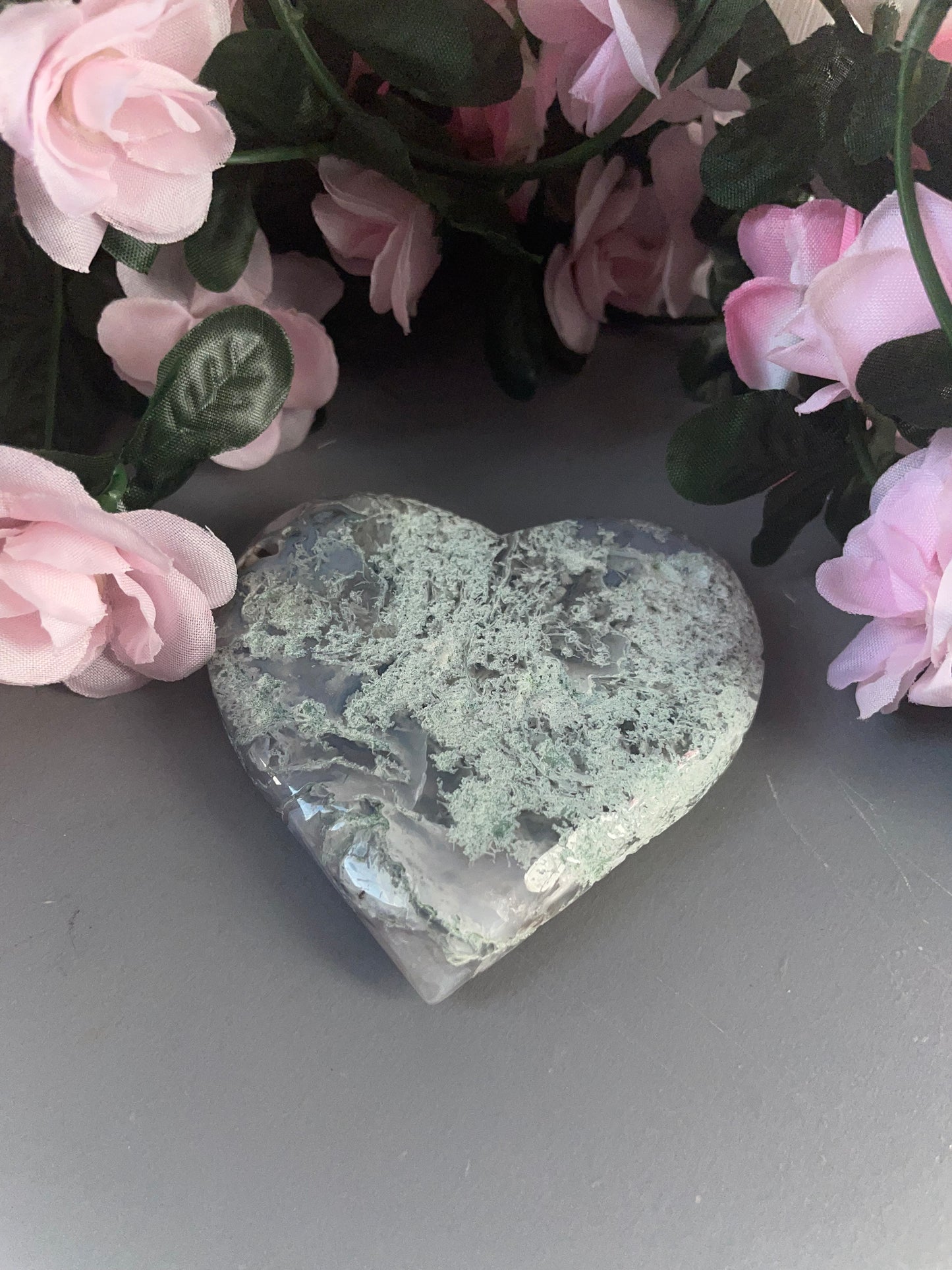 Moss Agate Heart Carving From India - Choose Your Carving