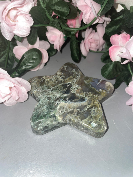 Stunning Moss Agate Star Carvings