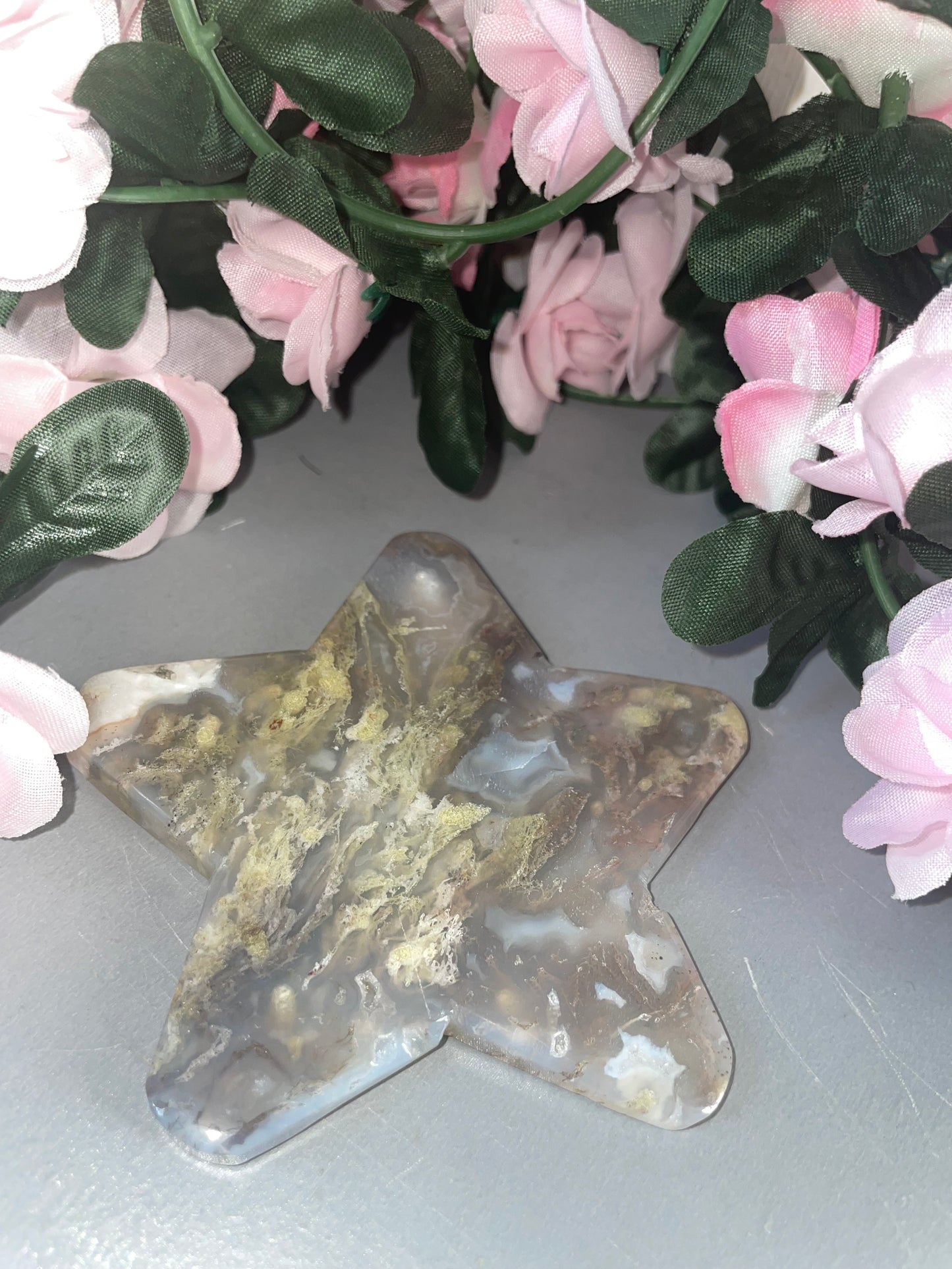 Stunning Moss Agate Star Carvings