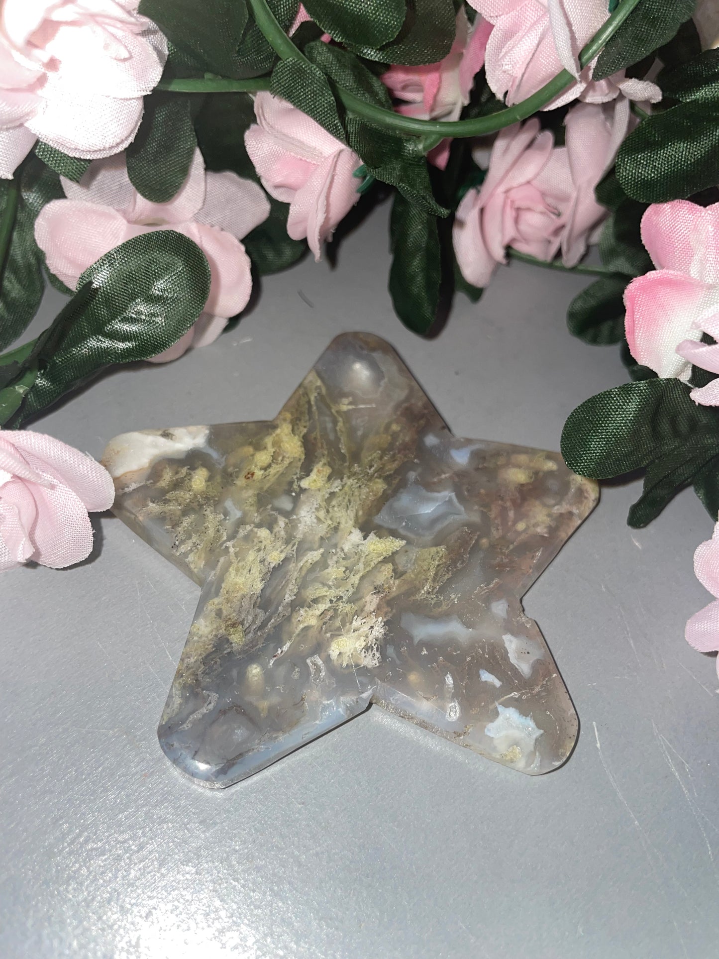 Stunning Moss Agate Star Carvings