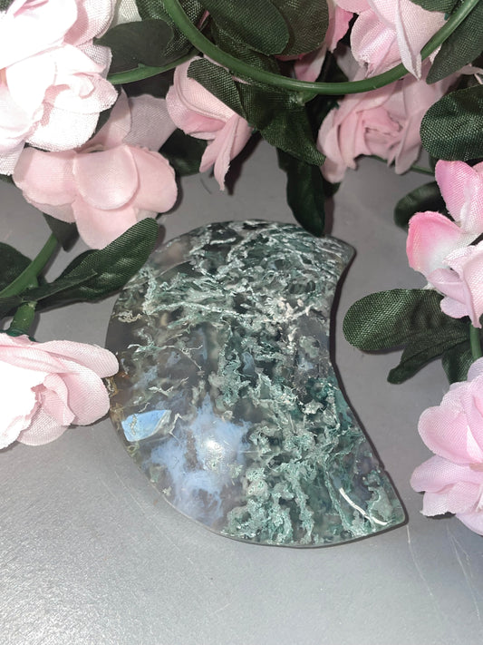 Moss Agate Moon Carving