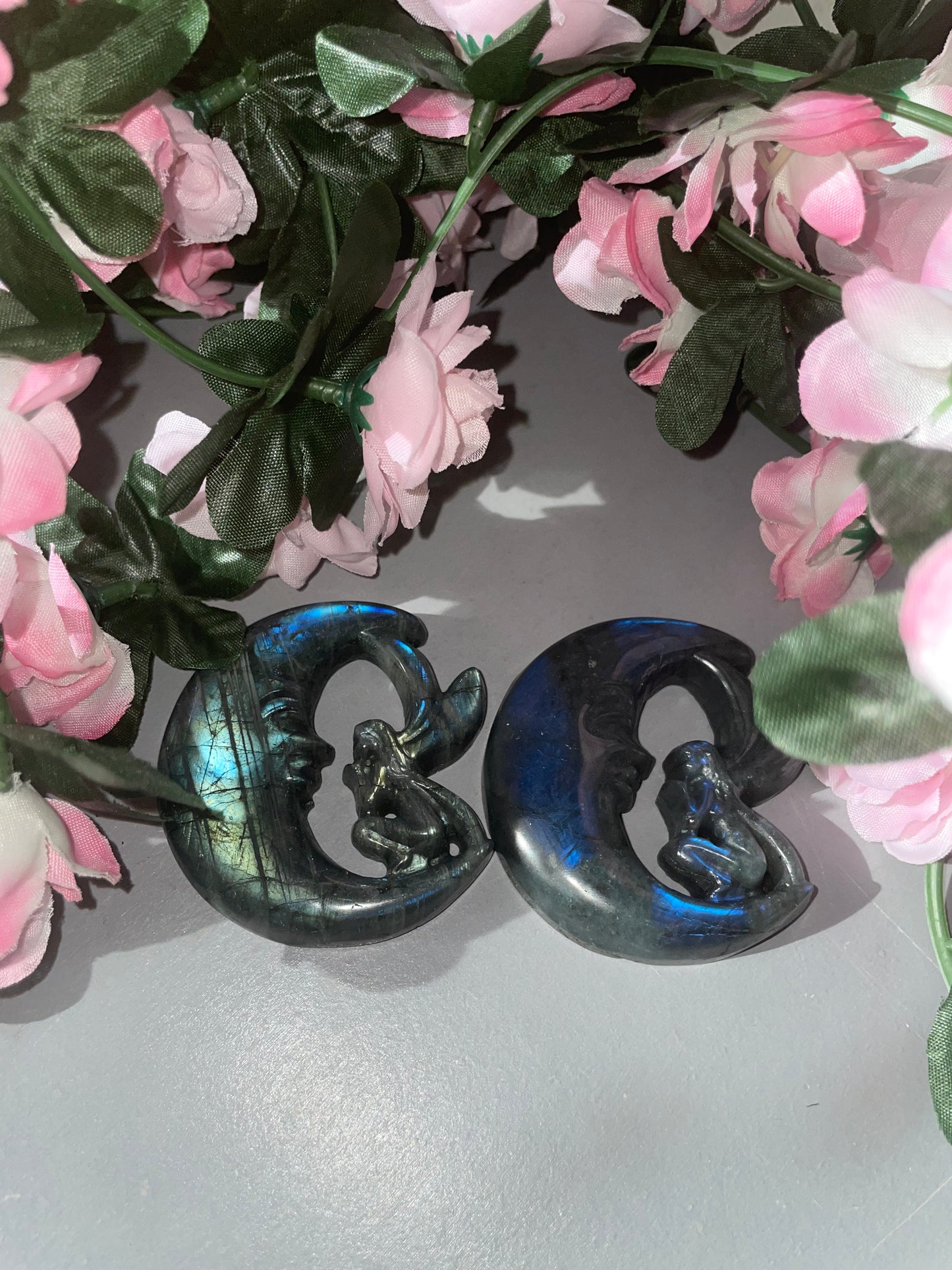 Hand Carved AAA Grade Labradorite Moon Fairy Carvings From Madagascar
