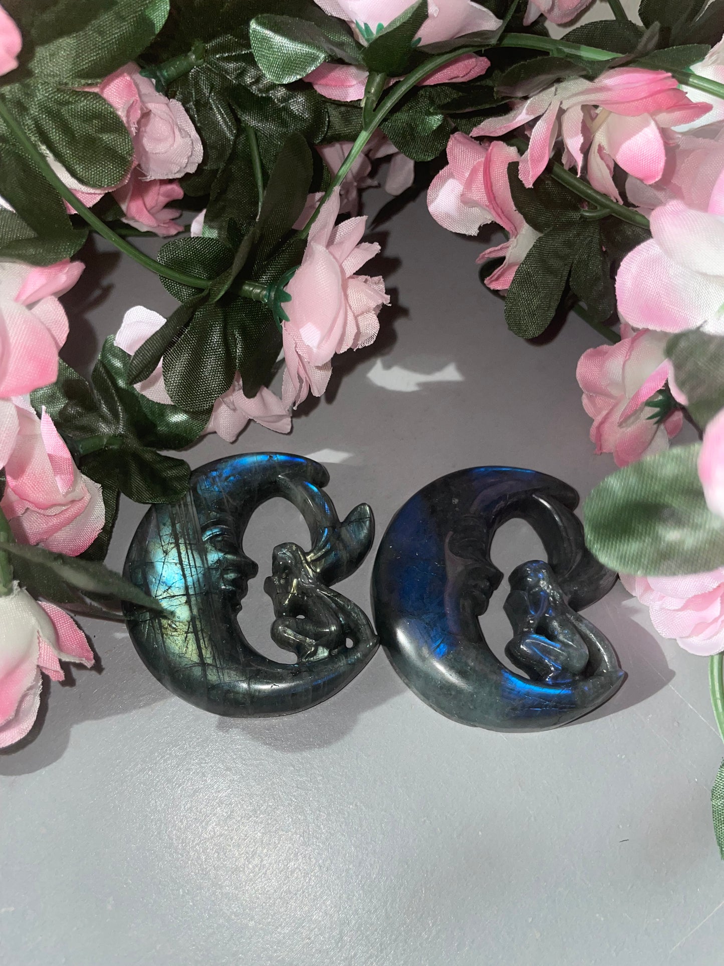 Hand Carved AAA Grade Labradorite Moon Fairy Carvings From Madagascar