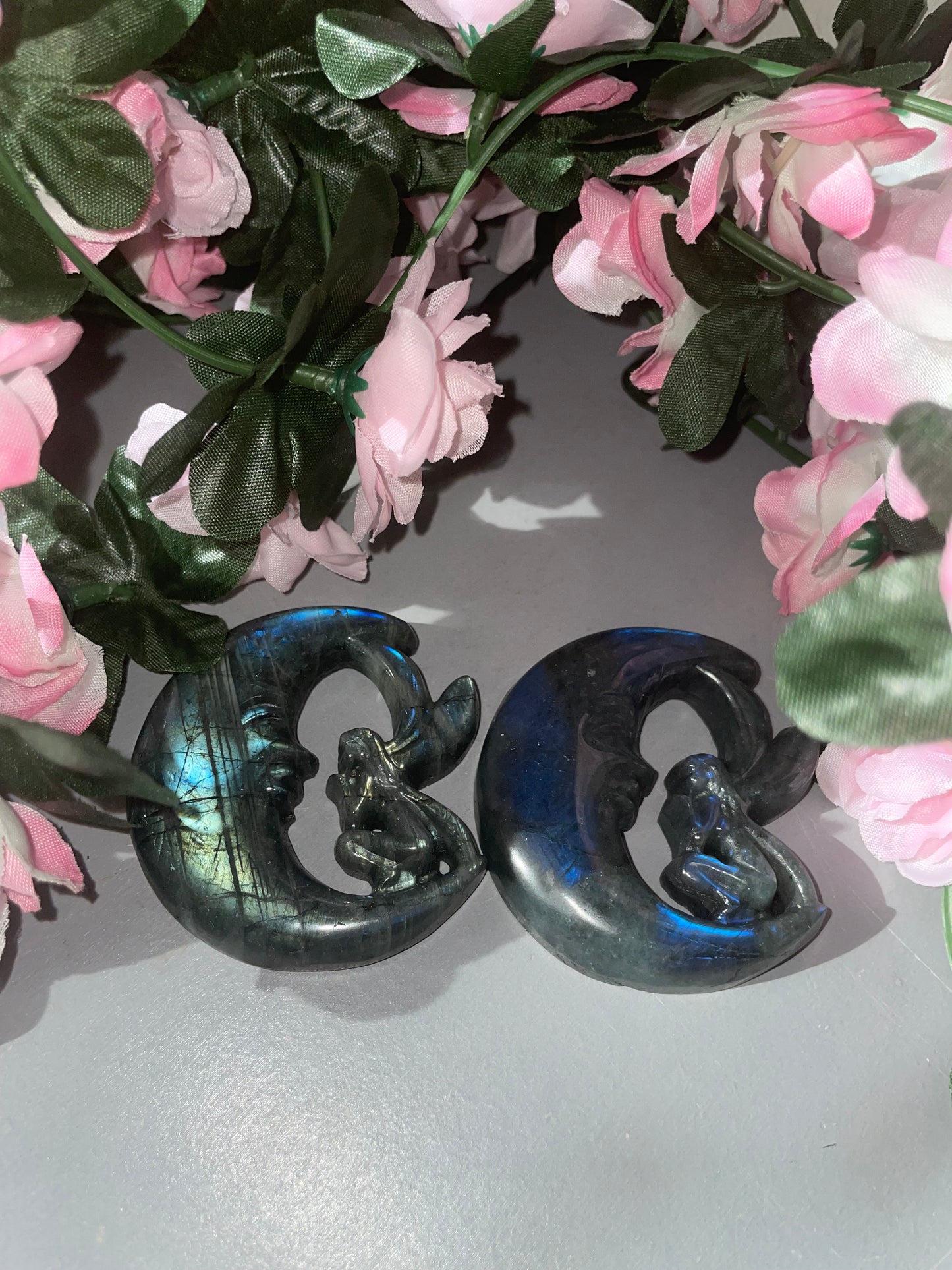 Hand Carved AAA Grade Labradorite Moon Fairy Carvings From Madagascar