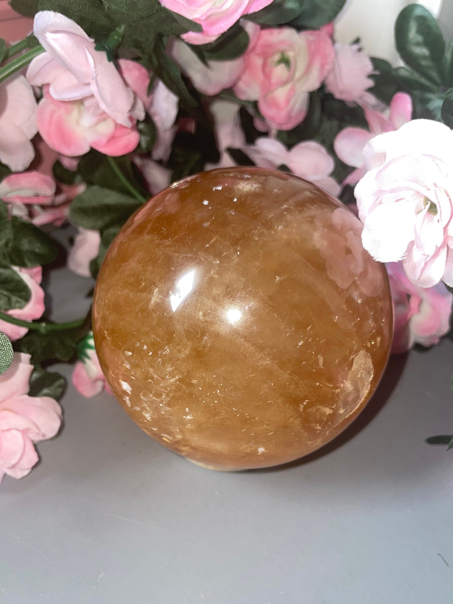 Honey Calcite Crystal Sphere From Brazil