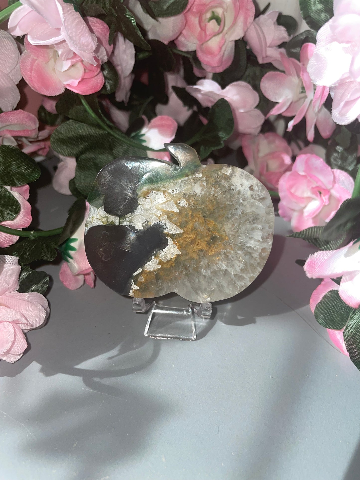 Stunning Agate Apple Carving with Natural Druzy