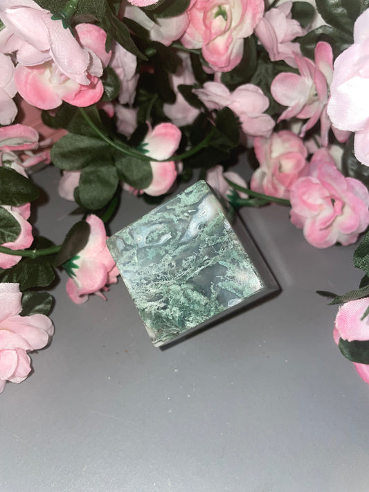 Moss Agate Cube From India